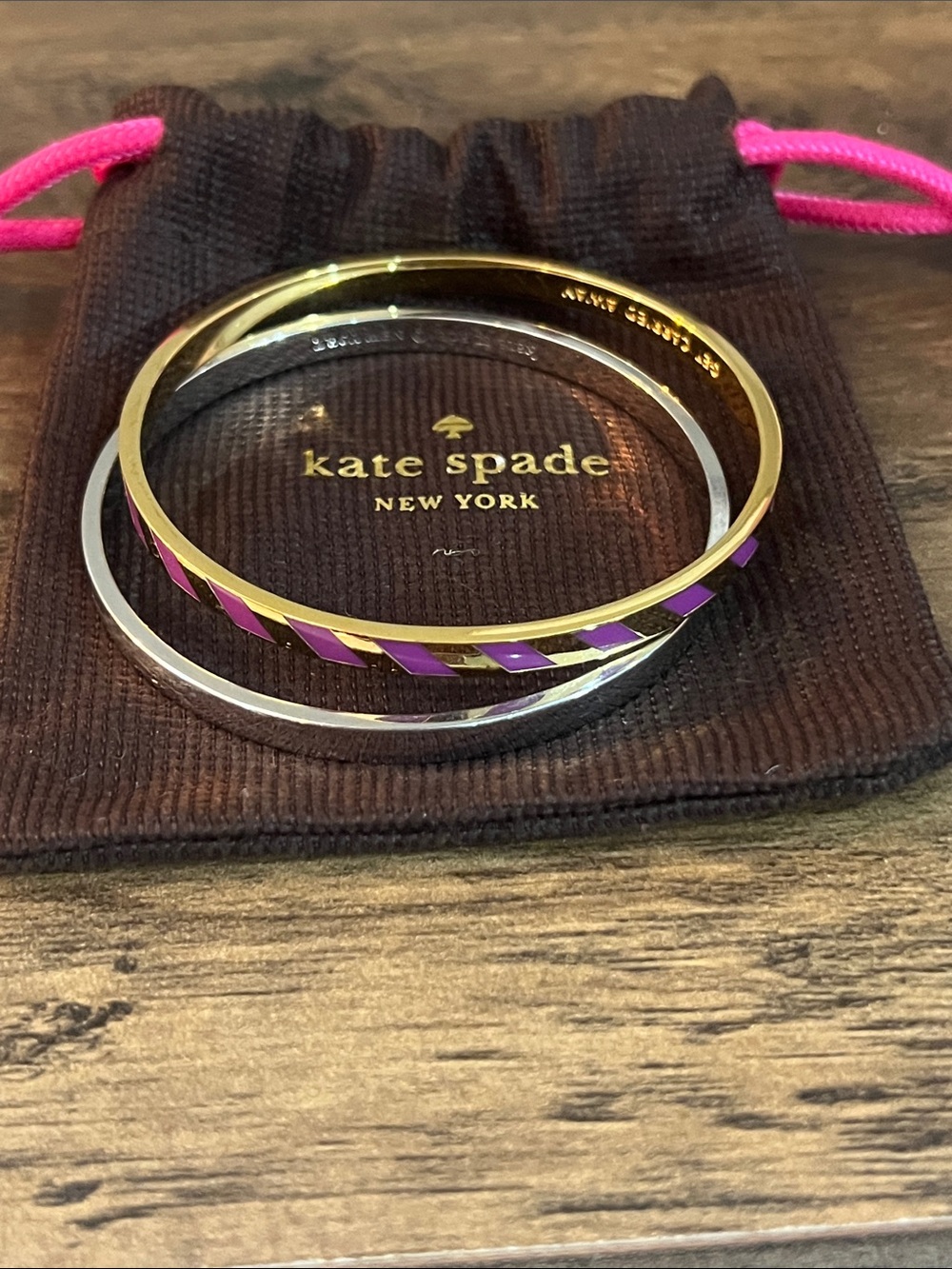 kate spade Gold & Silver Bangle Set with Pink and Purple Enamel